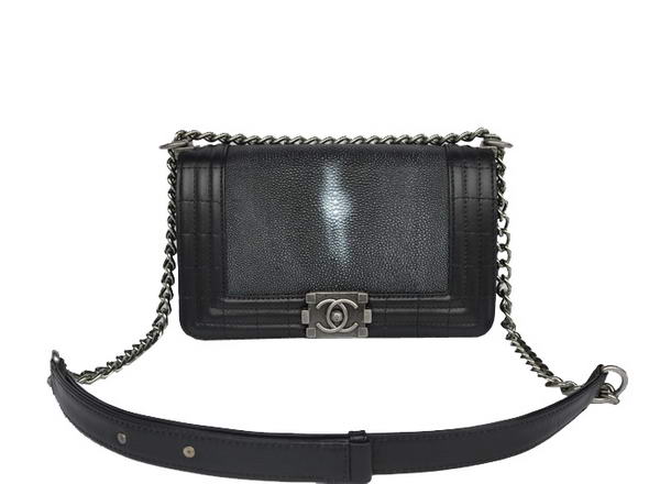 7A Chanel A67064 Black Grain Leather Le Boy Flap Shoulder Bag Online
